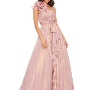 Mac Duggal Pink One-Shoulder Ruffled Gown
